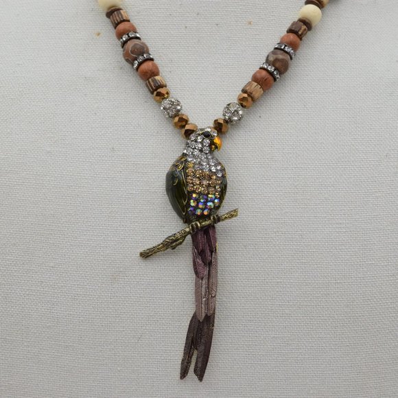 Vintage Figural Eagle Pendant with Rhinestones and Natural Beads